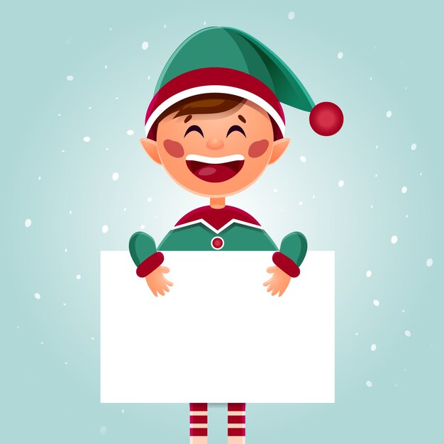 Personaje de Navidad sosteniendo pancarta en blanco