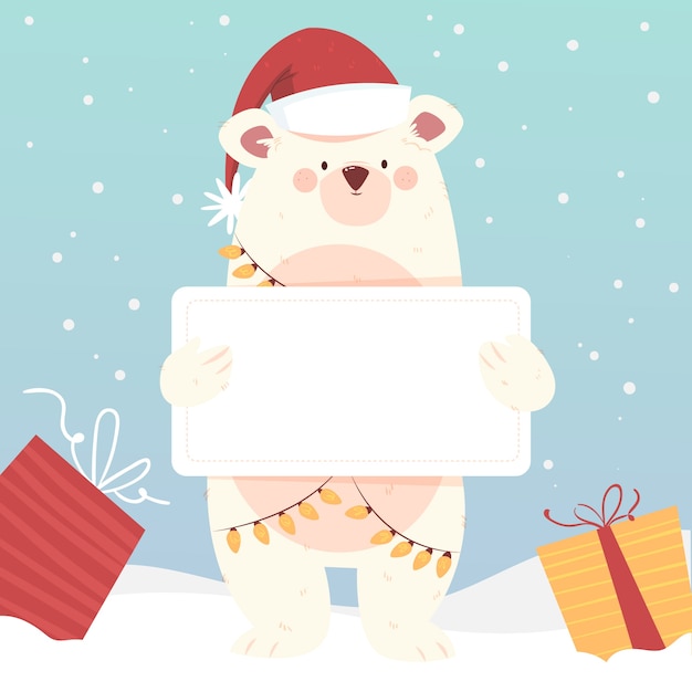 Personaje de Navidad sosteniendo pancarta en blanco