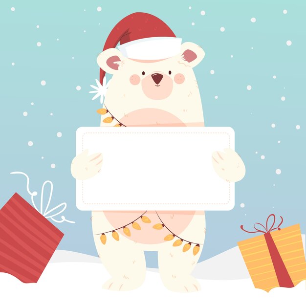 Personaje de Navidad sosteniendo pancarta en blanco