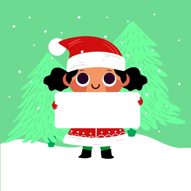 Personaje de Navidad sosteniendo pancarta vacía