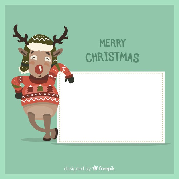 Personaje de navidad con una tarjeta blanca dibujado a mano