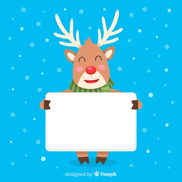 Personaje de navidad con una tarjeta blanca en diseño plano