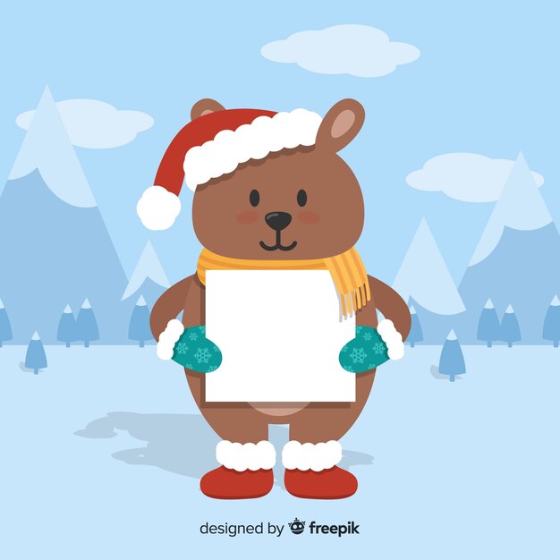 Personaje de navidad con tarjeta blanca