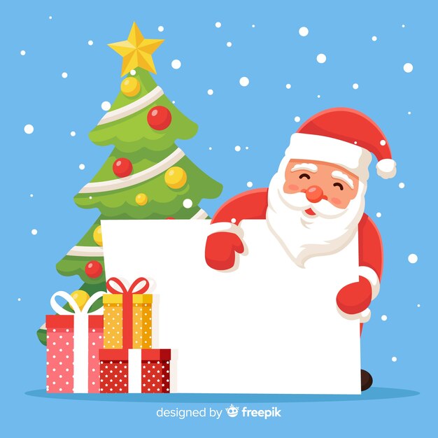 Personaje de navidad con una tarjeta blanca