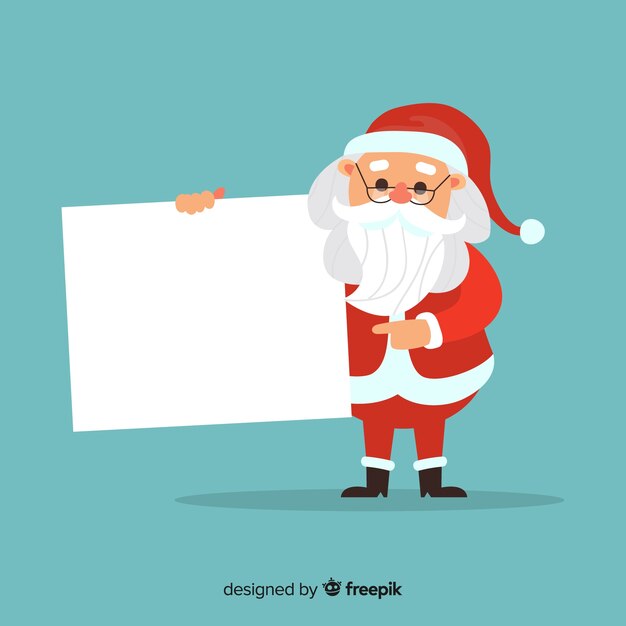 Personaje de navidad con una tarjeta blanca