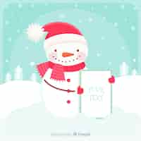 Vector gratuito personaje de navidad con una tarjeta blanca