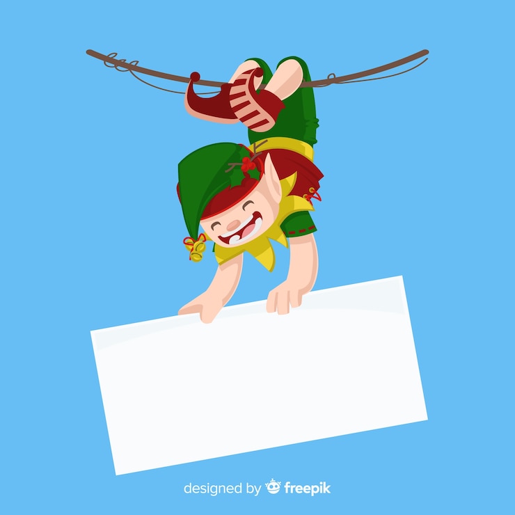 Vector gratuito personaje de navidad con una tarjeta de navidad