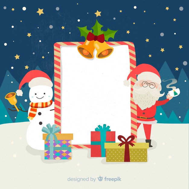 Personaje de navidad con una tarjeta de navidad
