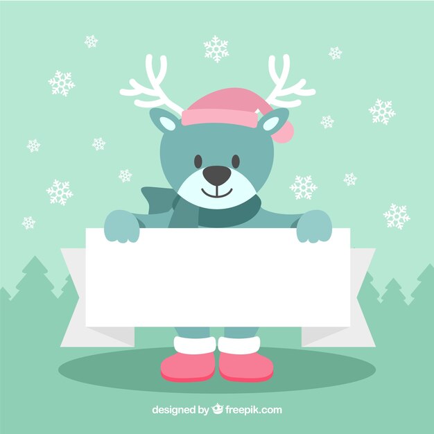Personaje navideño con cartel en blanco