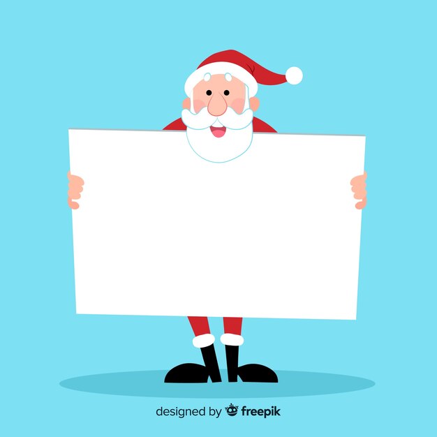 Personaje navideño con una tarjeta blanca
