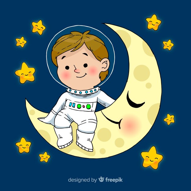 Personaje de niño astronauta adorable dibujado a mano