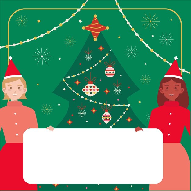 Personaje plano de navidad con banner en blanco