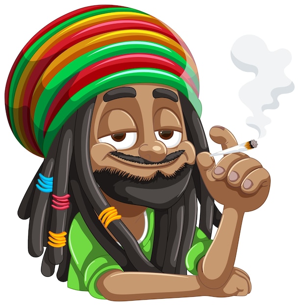 Vector gratuito un personaje rastafari disfrutando de un cigarrillo