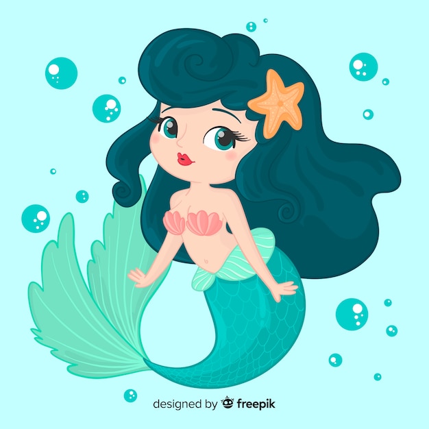 Vector gratuito personaje sirena sonriendo dibujada a mano