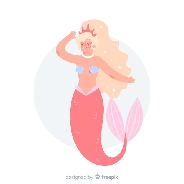 Vector gratuito personaje sirena sonriendo dibujada a mano