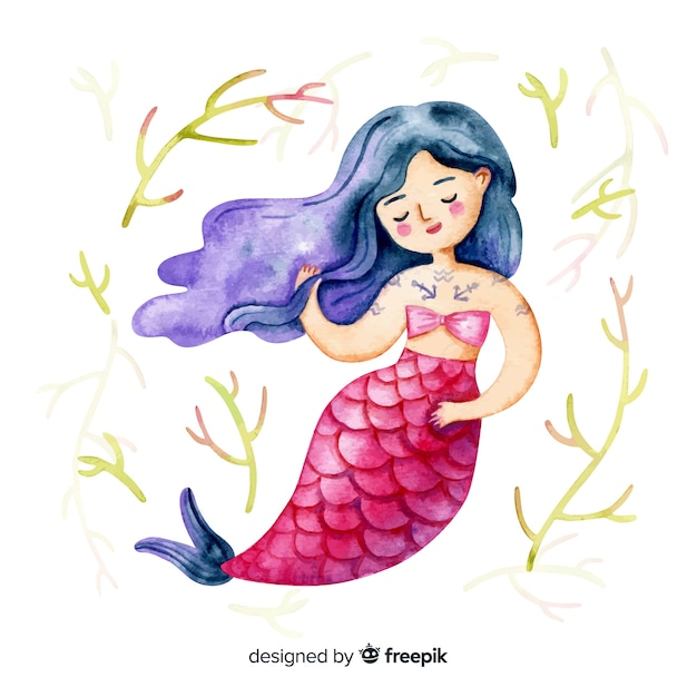 Personaje sirena sonriendo estilo acuarela