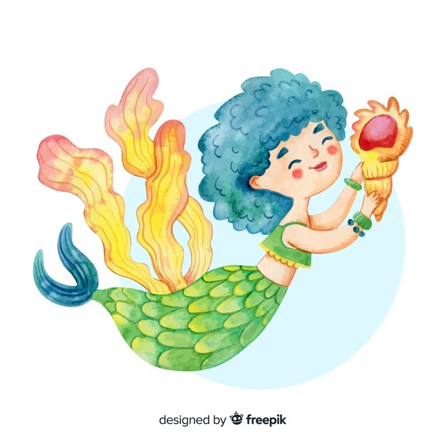 Personaje sirena sonriendo estilo acuarela