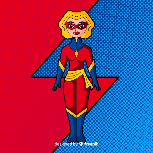 Vector gratuito personaje de superheroína con estilo de pop art