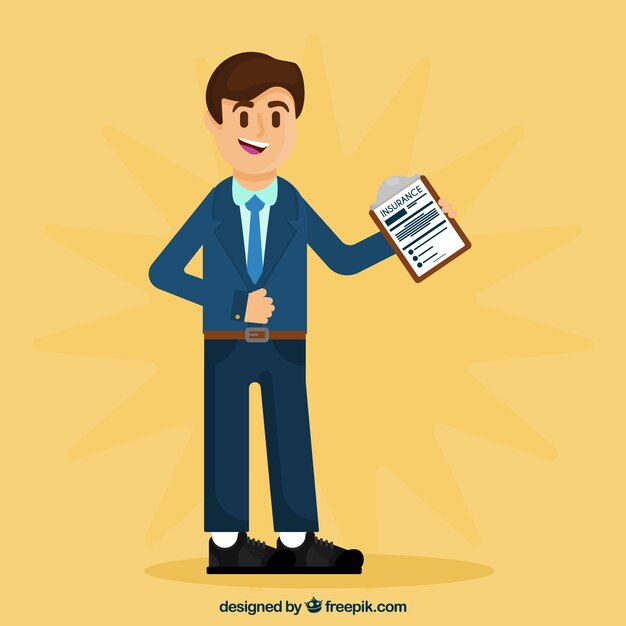 Personaje de vendedor con diseño plano sujetando contrato