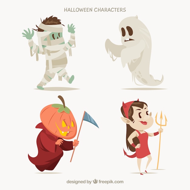 Vector gratuito personajes adorables de halloween