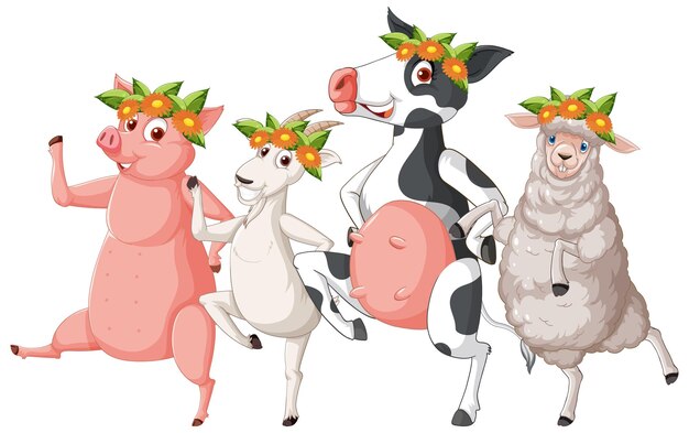 Personajes de animales de granja felices acrtoon