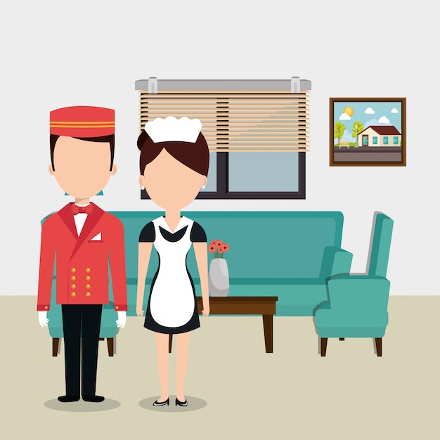 Vector gratuito personajes de avatares de trabajadores del hotel