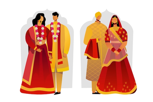 Vector gratuito personajes de boda india