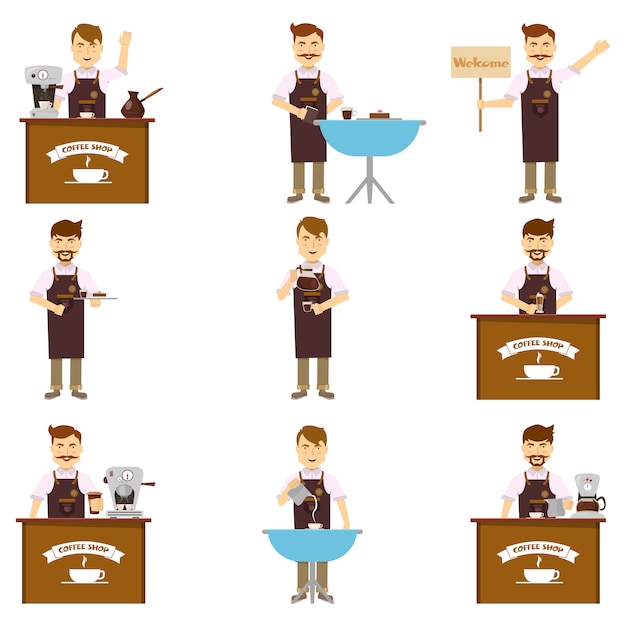 Vector gratuito personajes del conjunto barista