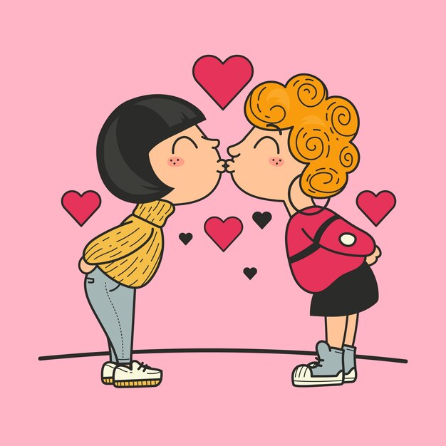 Personajes dibujados a mano enamorados ilustración de dibujos animados