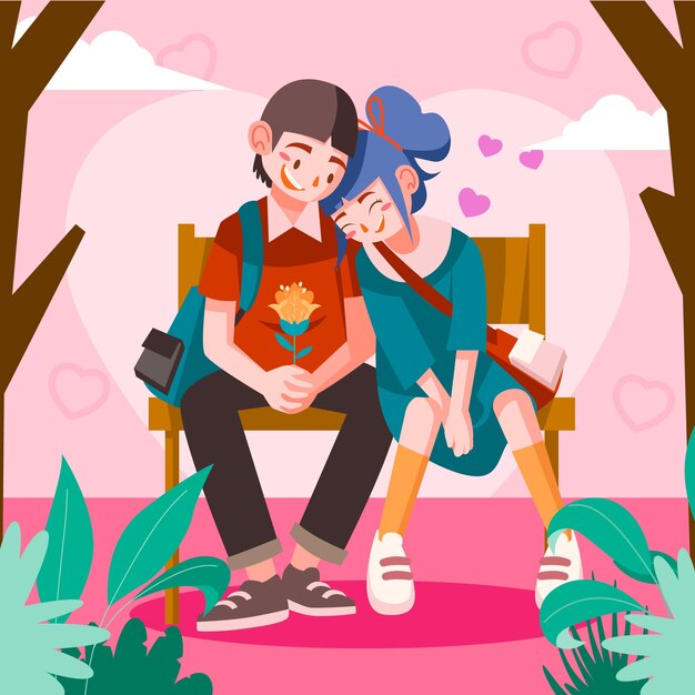 Personajes dibujados a mano enamorados ilustración de dibujos animados
