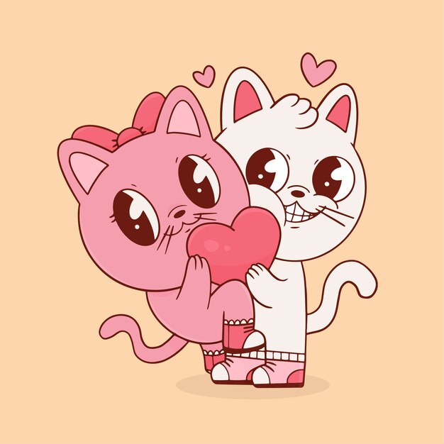 Personajes dibujados a mano en la ilustración de dibujos animados de amor