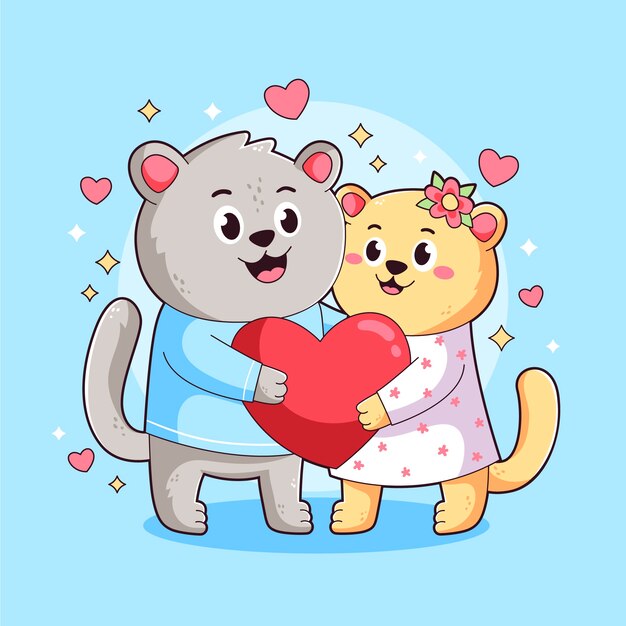 Personajes dibujados a mano en la ilustración de dibujos animados de amor