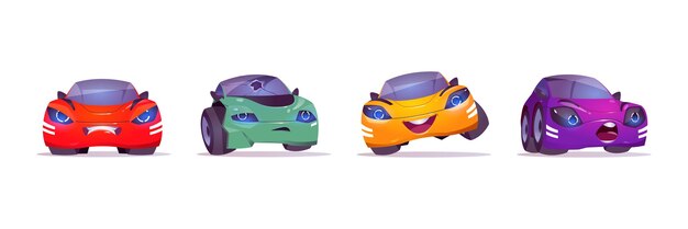 Personajes de dibujos animados de coches emociones felices y tristes