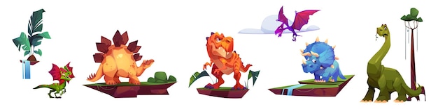 Vector gratuito personajes de dibujos animados de dinosaurios conjunto de vectores aislados