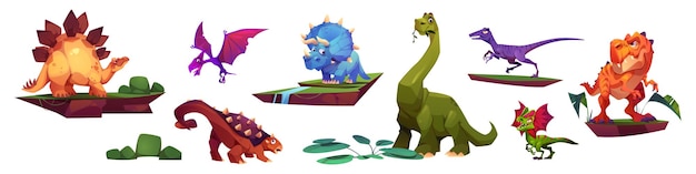 Vector gratuito personajes de dibujos animados de dinosaurios conjunto de vectores aislados