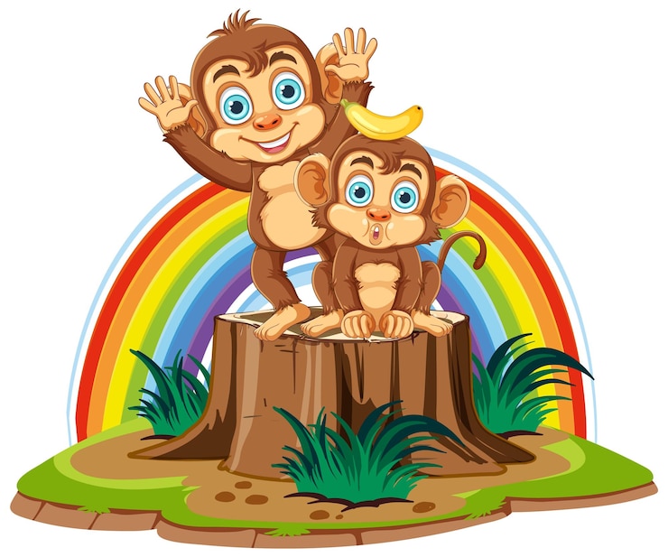 Vector gratuito personajes de dibujos animados divertidos monos