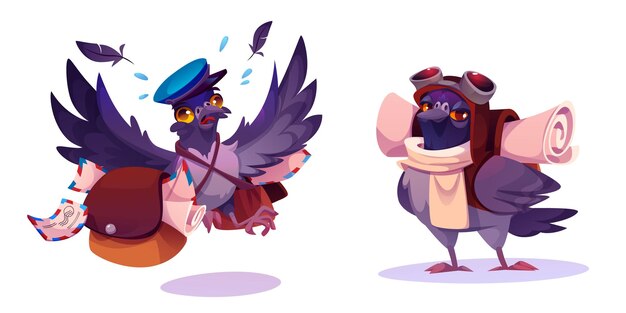 Personajes de dibujos animados de palomas mensajeras