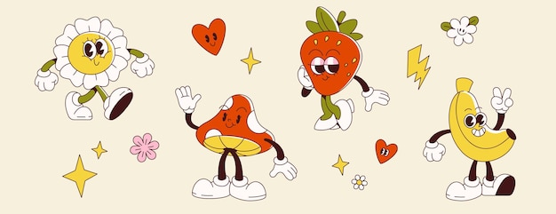 Personajes de dibujos animados retro maravillosos