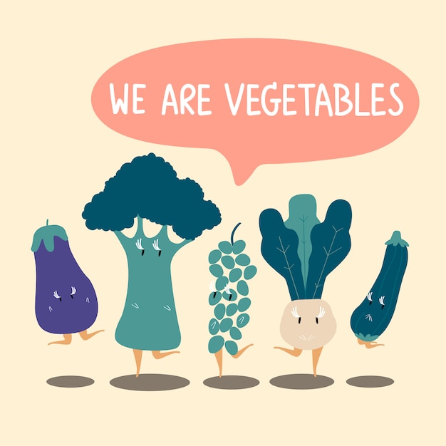 Vector gratuito personajes de dibujos animados de verduras frescas set vector