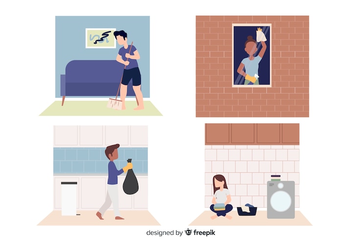 Vector gratuito personajes de diseño plano personas jóvenes limpieza