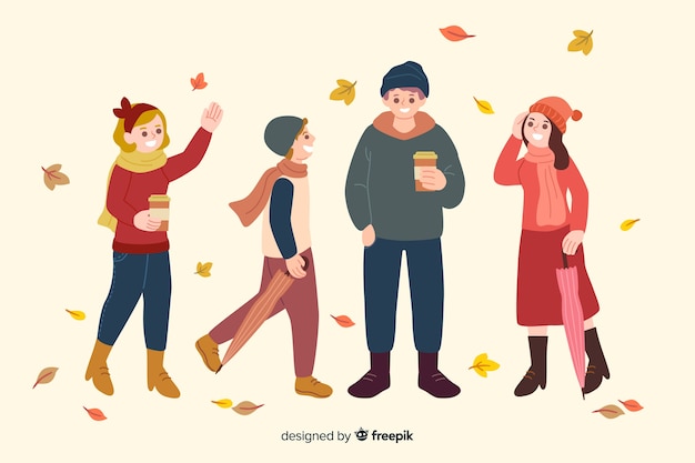 Personajes de diseño plano con ropa de otoño