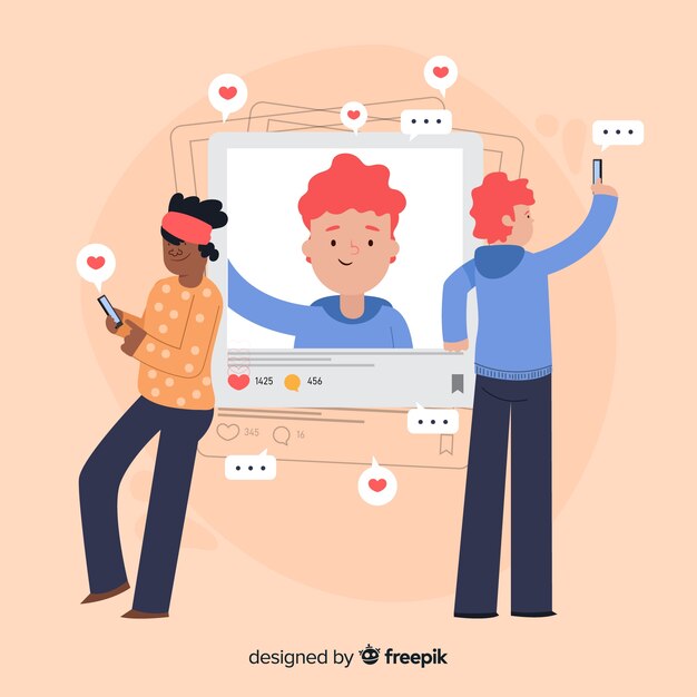 Personajes de diseño plano tomando selfies con agradecimientos