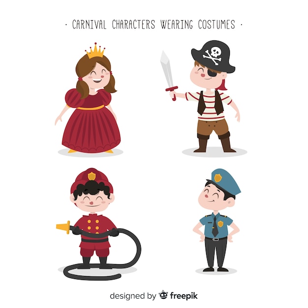 Vector gratuito personajes disfrazados en carnaval