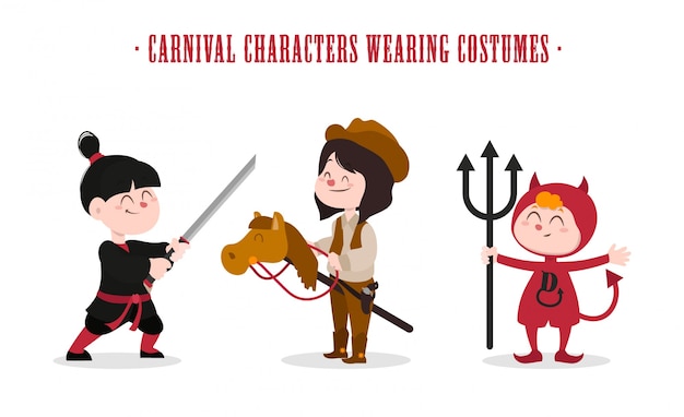 Vector gratuito personajes disfrazados en carnaval