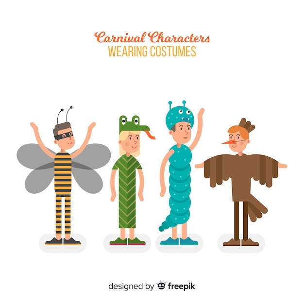 Vector gratuito personajes disfrazados en carnaval