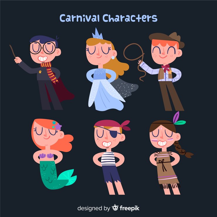 Vector gratuito personajes disfrazados en carnaval
