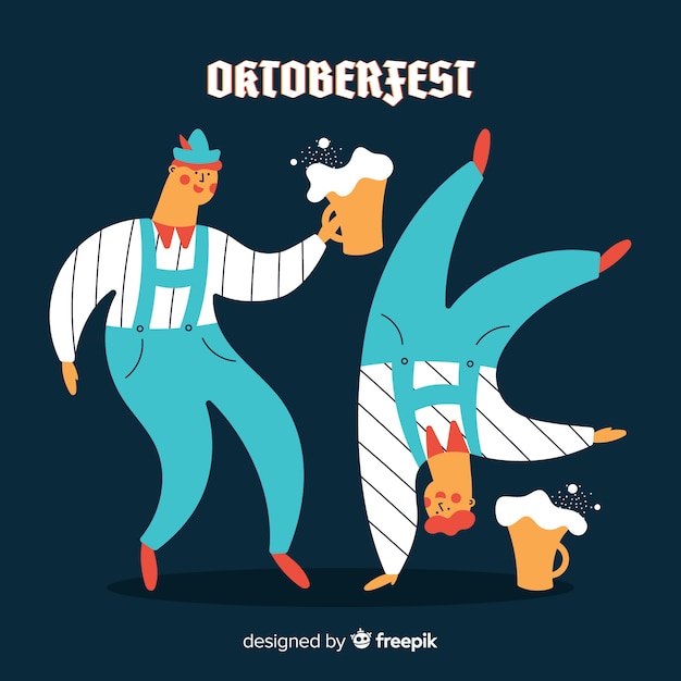 Personajes félices de diseño plano celebrando el oktoberfest