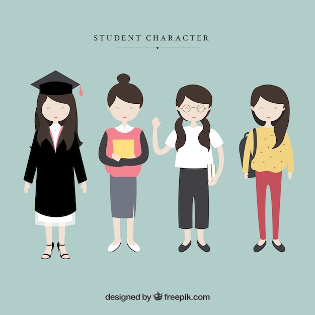 Vector gratuito personajes femeninos de estudiantes