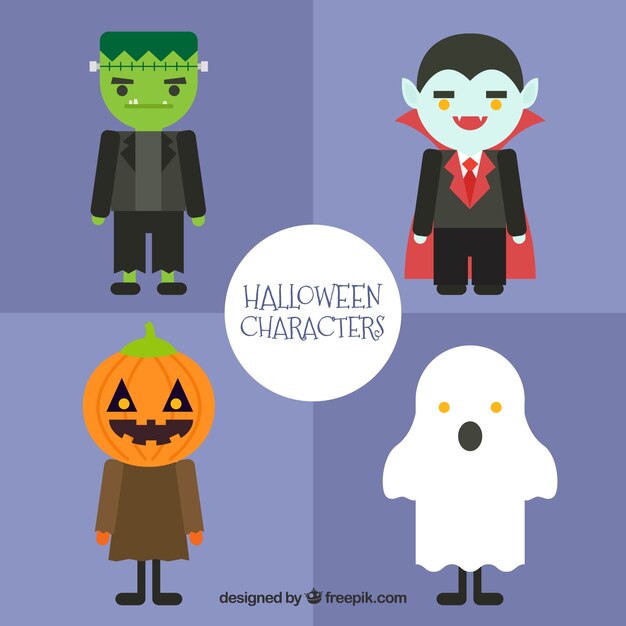 Personajes de halloween en diseño plano