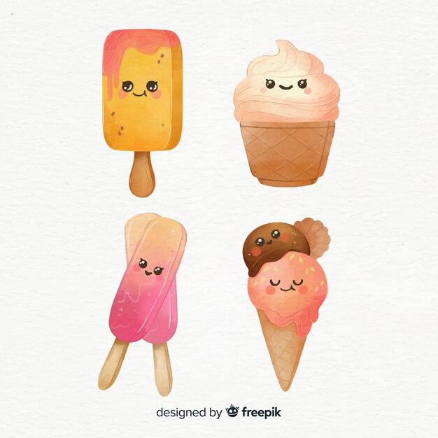 Personajes de kawaii de helado